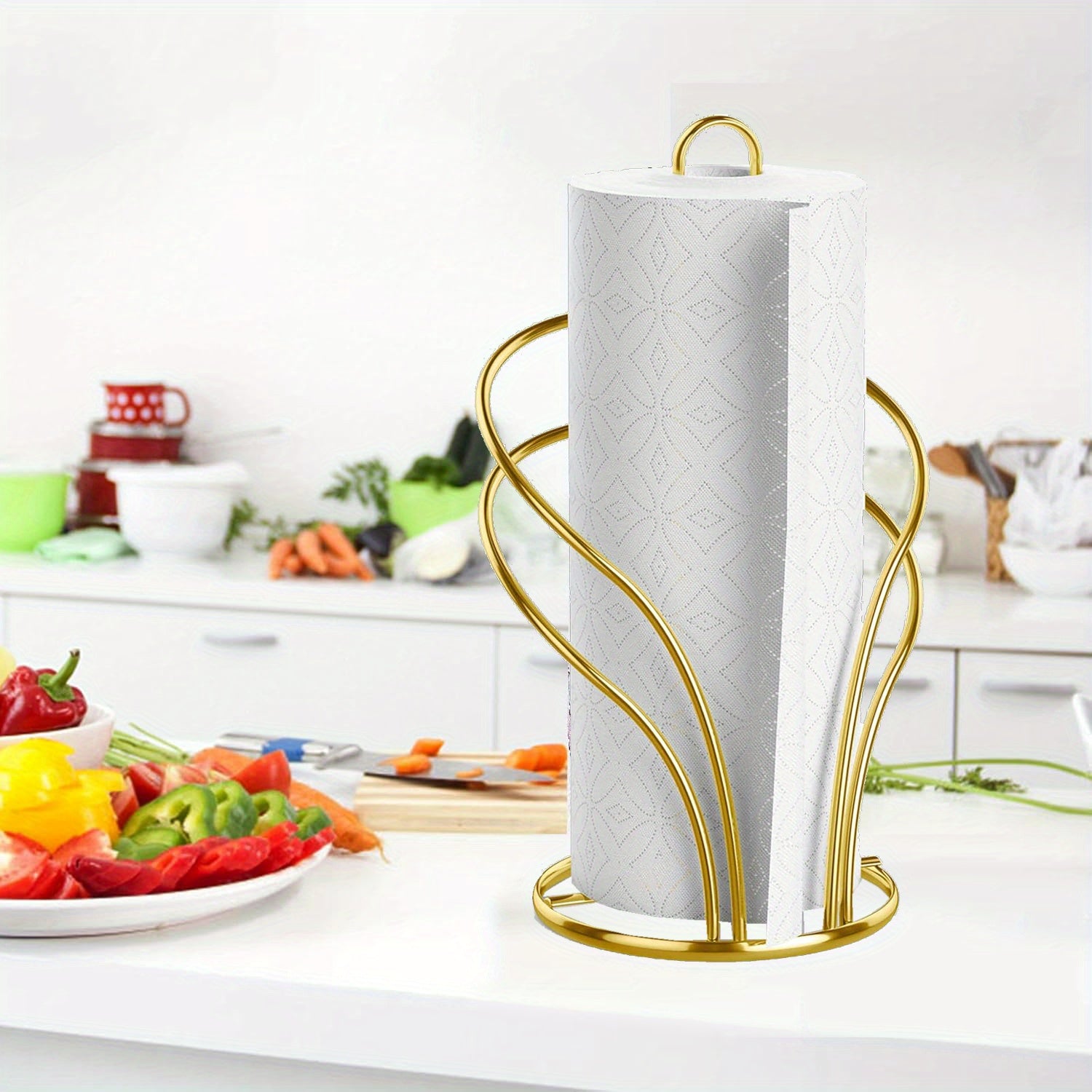 TissueLuxe | Luxe gouden servetten- en tissuehouder met stabiele verzwaarde voet – vrijstaande organizer voor keuken en badkamer