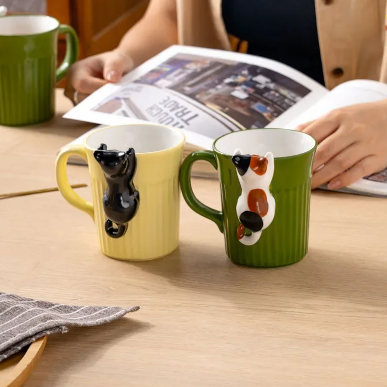 KittyCup | Hangende keramische kattenmok – Schattige dieren koffiebeker met 3D-ontwerp