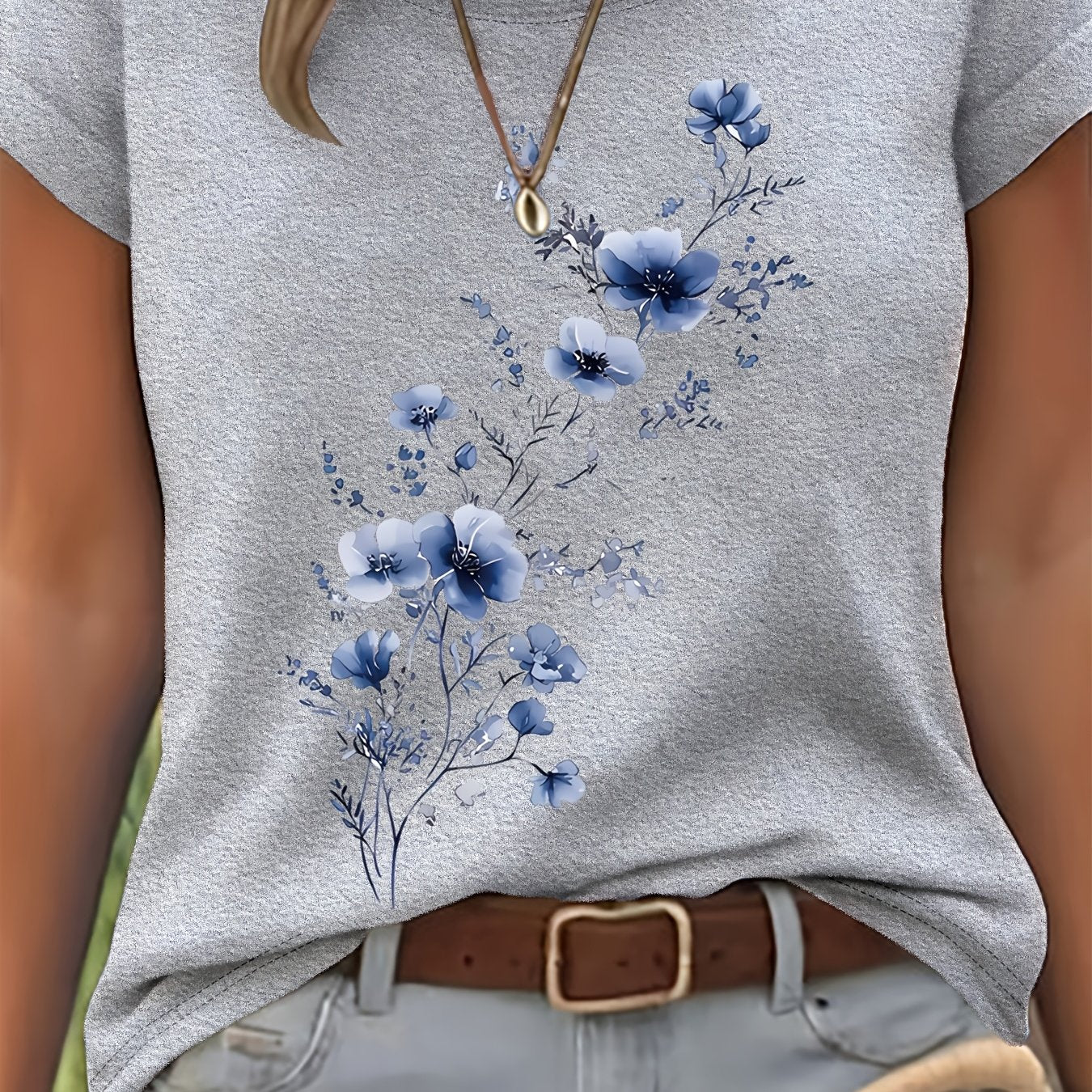 Naya | Zomer-T-shirt voor dames – Casual, lichtgewicht top met bloemenmotief in aquarelstijl