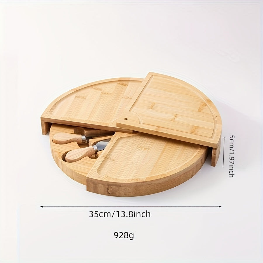 Grazeboard | Houten Kaasplank Set met Serveer Messen, Roterende Charcuterie Platter voor Snacks & Kaas