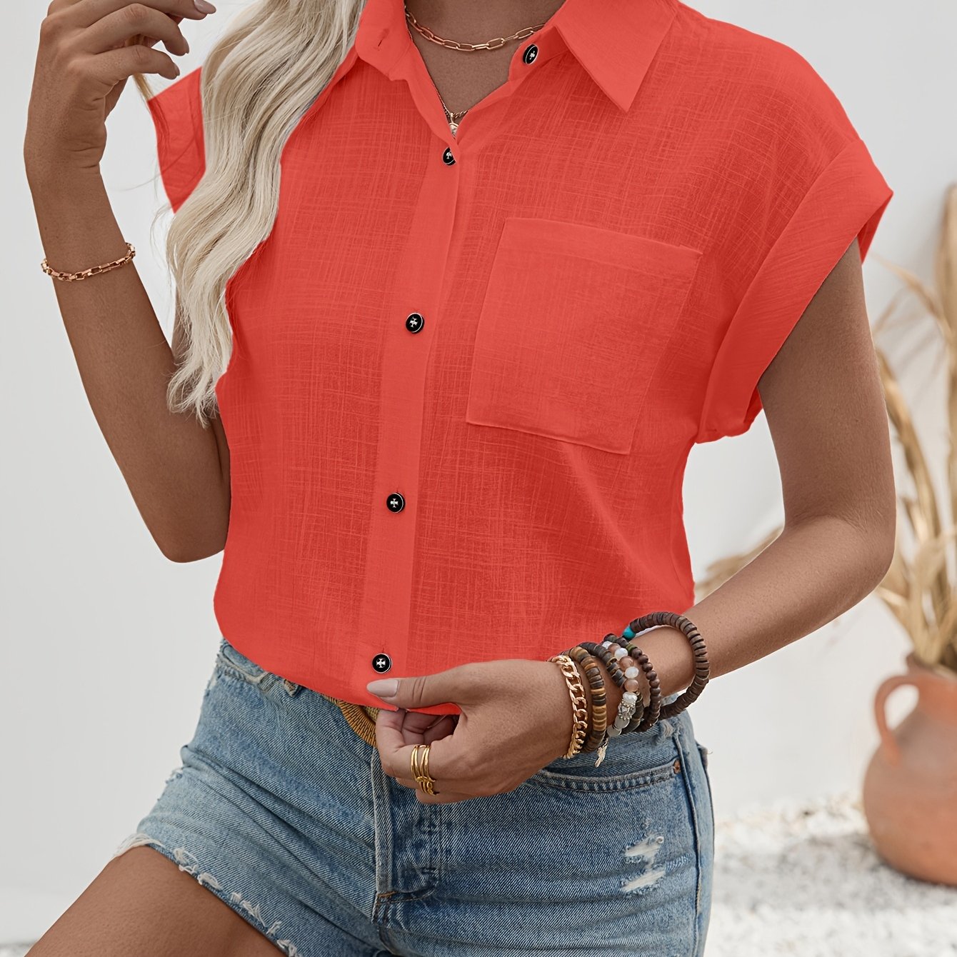 Elaria | Mouwloze Bamboe Gestreepte Blouse – Knoopsluiting Zomertop, Lichtgewicht Shirt