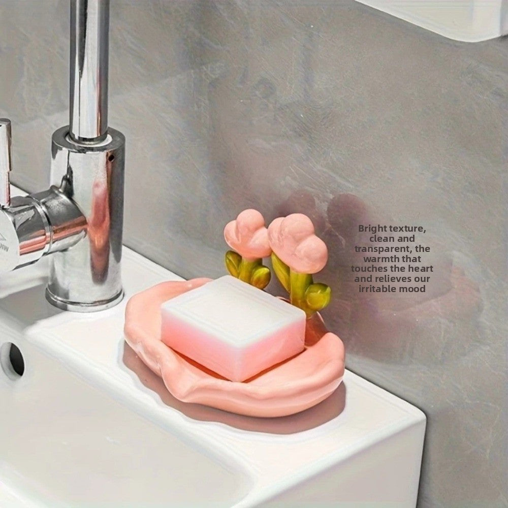 FloraDrain | Zachtroze & Mintgroene Bloemen Zeepbak – Antislip Bodem, Zelfafvoerend Ontwerp