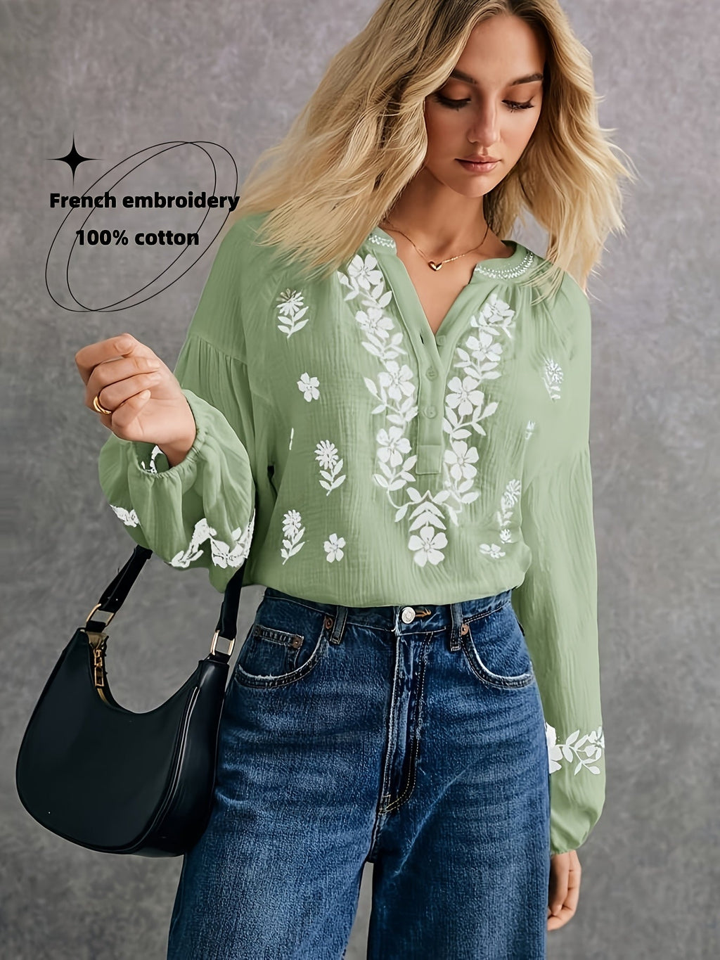 Peria | Etnisch dameshemd - Geborduurde casual bohemienblouse