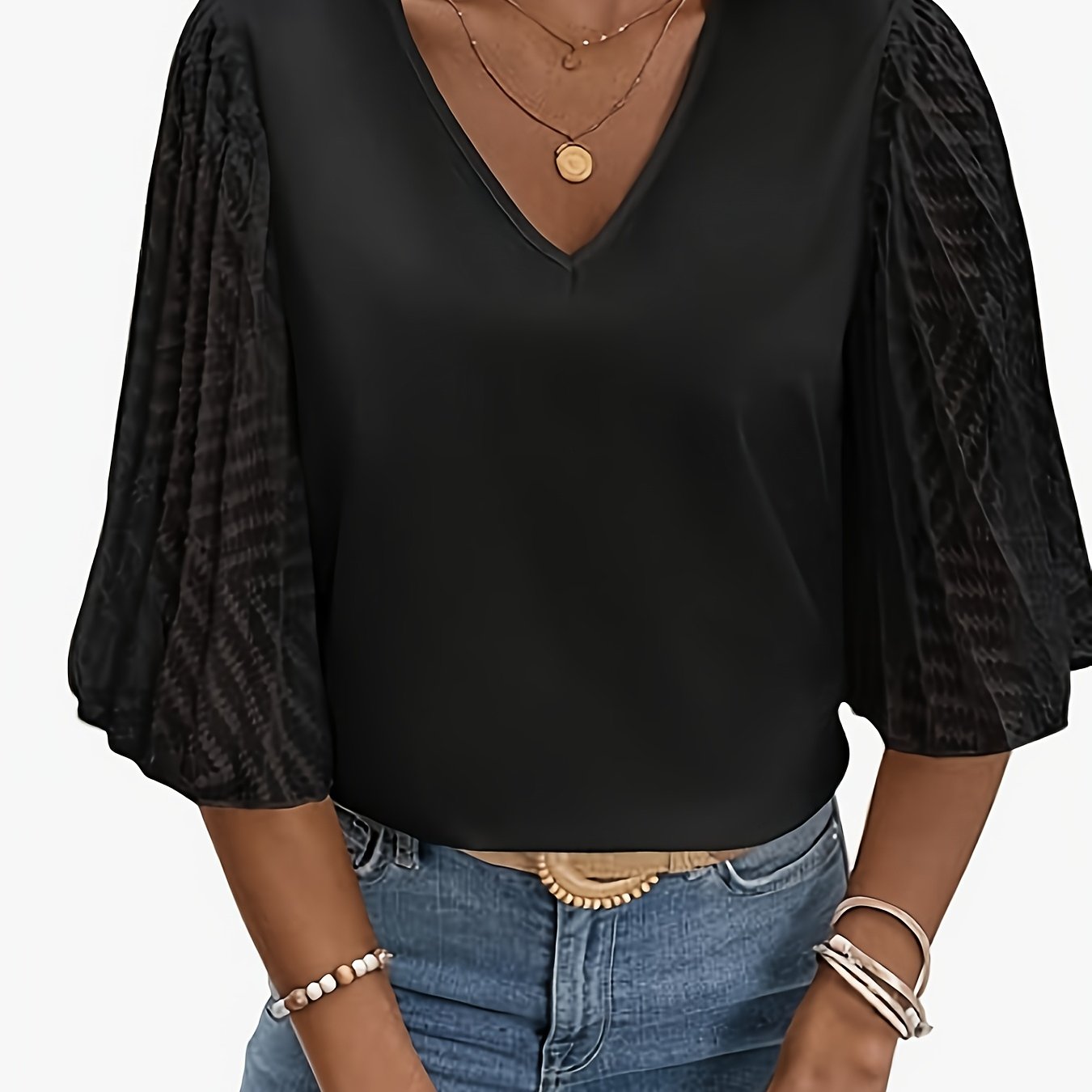 Mirelina | Damesblouse met lange mouwen – V-hals met relaxte pasvorm voor dagelijks gebruik
