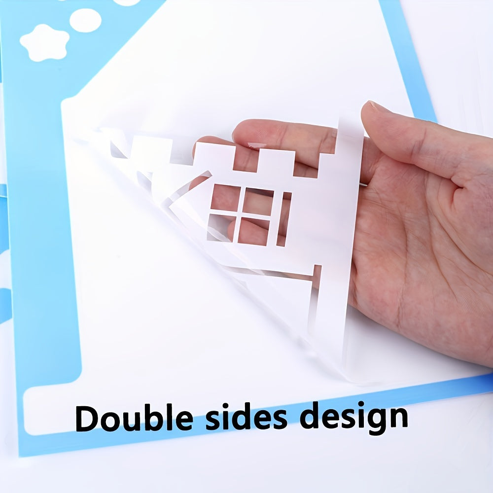 CastleGlow | 9-delige kerststickers voor ramen – Sneeuwkasteel PVC, geen batterijen nodig