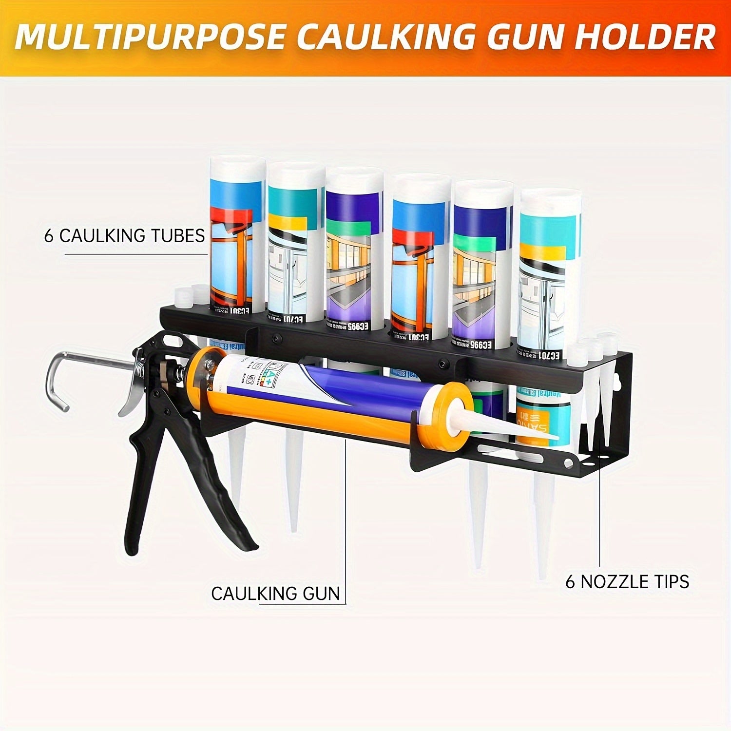 CaulkDock | Metalen kitpistool- en buishouder voor wandmontage – Opbergruimte voor werkplaats en garage