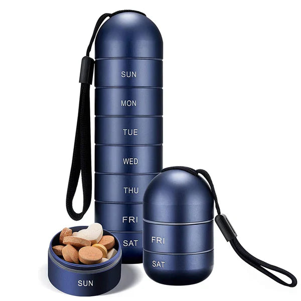 PillPort | 7-Day Aluminium Pill Organizer - Draagbare wekelijkse pillendoos voor op reis