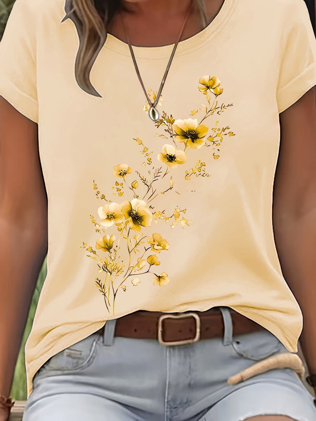 Naya | Zomer-T-shirt voor dames – Casual, lichtgewicht top met bloemenmotief in aquarelstijl