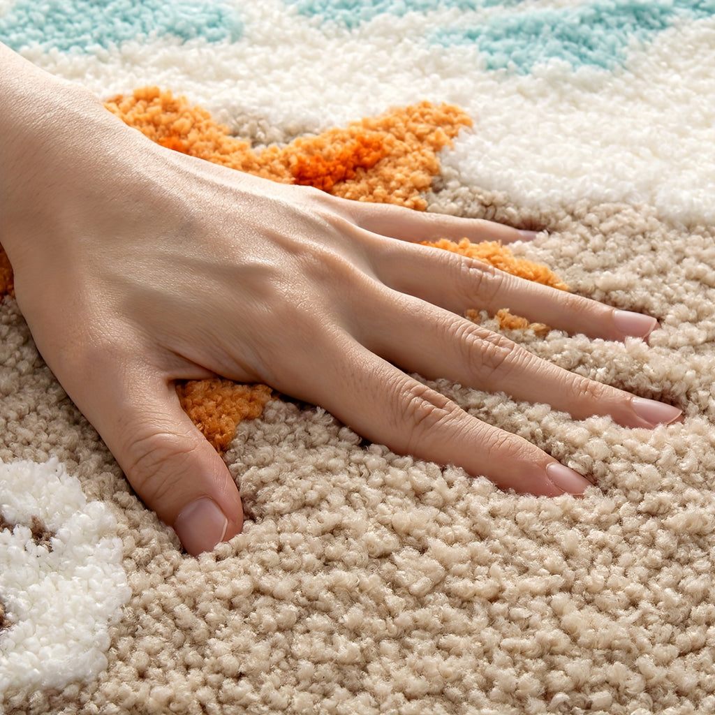 ShoreStep | Pluizige Ovale Badmat – Antislip en Waterabsorberend, Badkamermat met Strandschelpenpatroon