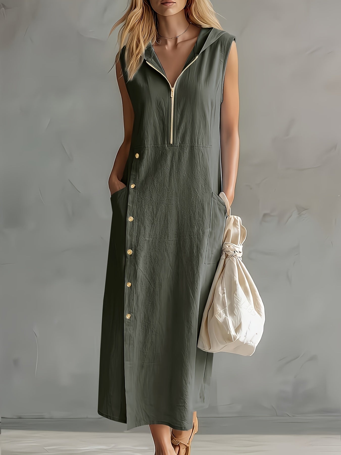 Calyren | Dames Zomerjurk met Capuchon – Casual Losvallende Lichtgewicht Zwierige Jurk