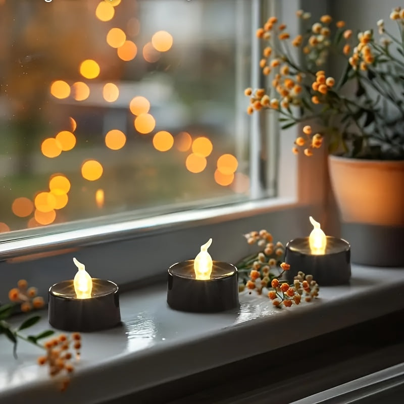 TwinkleCandle | Batterijgevoede zwarte theelichtjes – flikkerende lichtjes, veilige decoratie voor binnenshuis