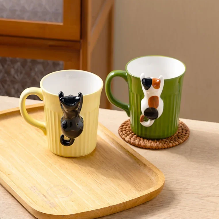 KittyCup | Hangende keramische kattenmok – Schattige dieren koffiebeker met 3D-ontwerp
