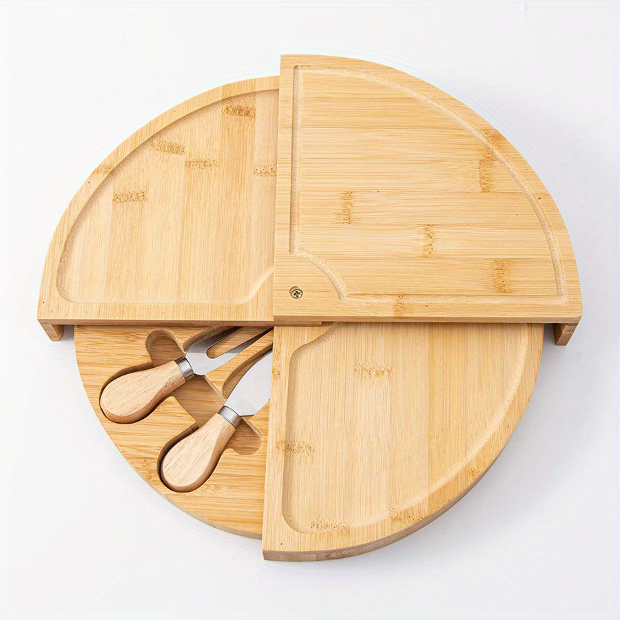 Grazeboard | Houten Kaasplank Set met Serveer Messen, Roterende Charcuterie Platter voor Snacks & Kaas