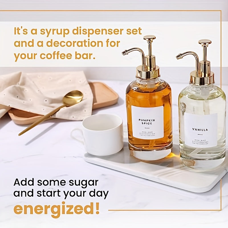SyrupLux | 500 ml glazen koffiesiroopdispenser met pomp en trechter – Elegante koffie-, bar- en keukenflacon