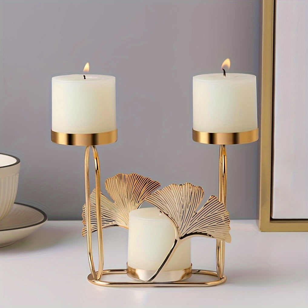 TrinityLeaf | Elegante 3-koppige Ginkgo Blad Kaarshouder - Metalen Tafel Decoratie