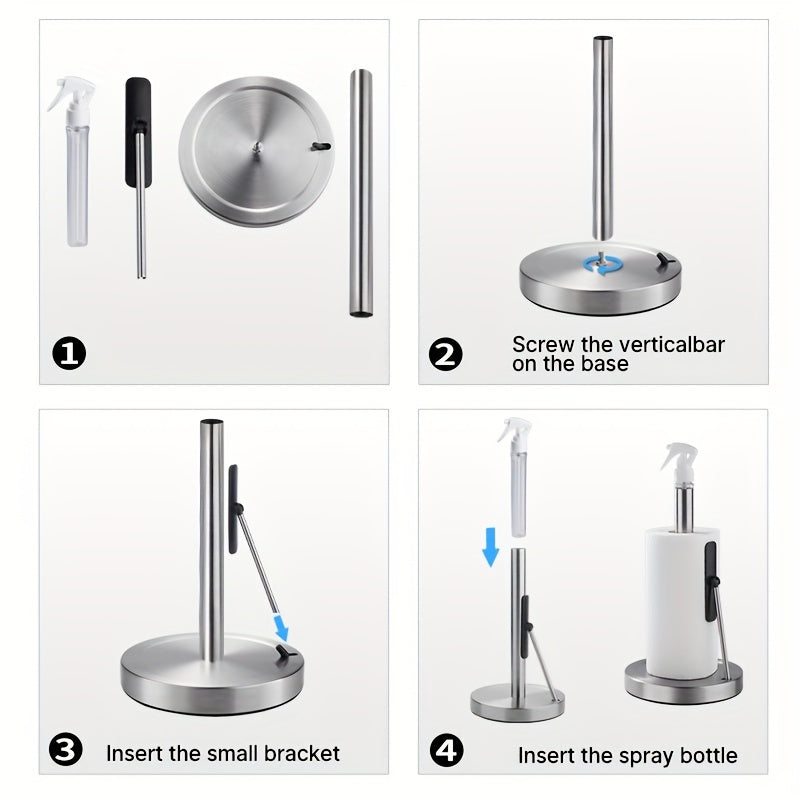 TowelMate | Roestvrijstalen keukenrolhouder met spuitfles