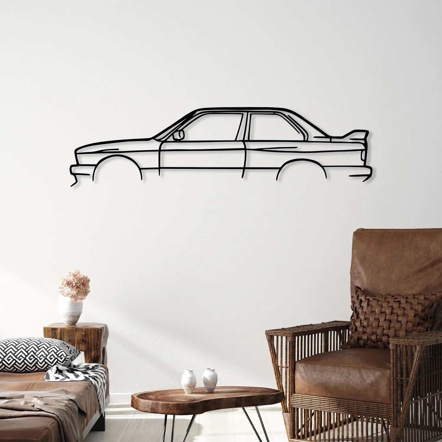 SteelRide | M3 Metalen Auto Muurkunst - Lasergesneden Stalen Auto Silhouet Muurdecoratie