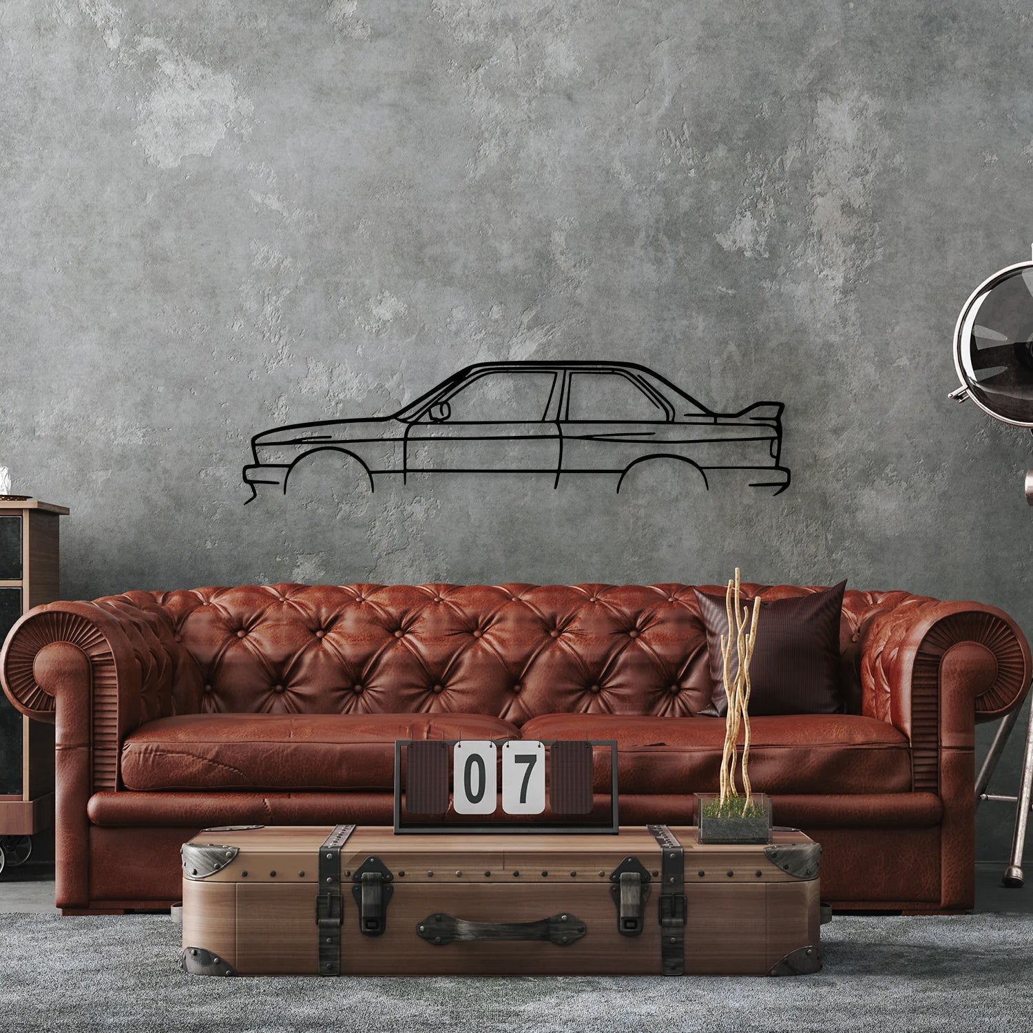SteelRide | M3 Metalen Auto Muurkunst - Lasergesneden Stalen Auto Silhouet Muurdecoratie