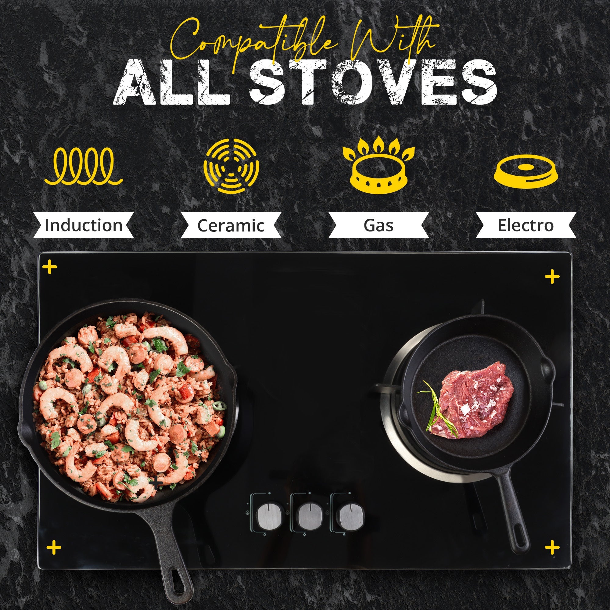 ForgeSet | 3-Delige Gietijzeren Koekenpannenset - Koekenpannen - Kookgerei voor fornuis, oven & grill