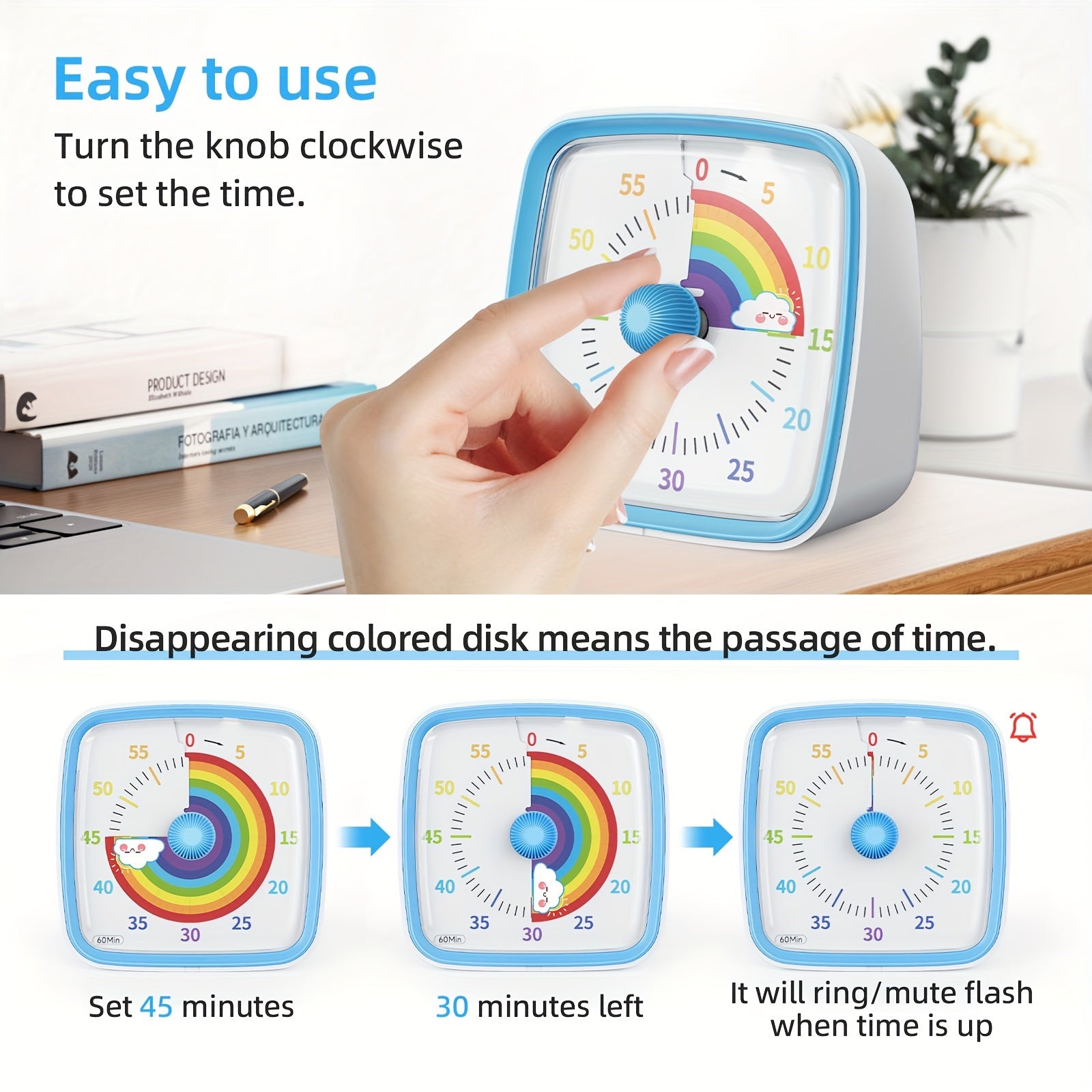PrismTimer | Rainbow visuele timer met nachtlampje – 60 minuten aftellen