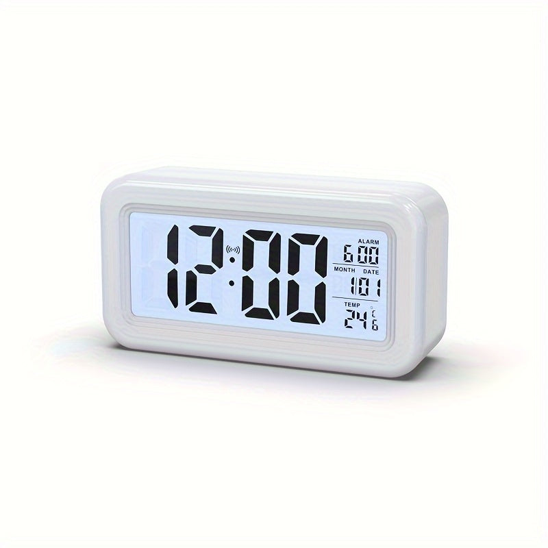 BrightWake | Digitale wekker met LCD-scherm met achtergrondverlichting - Werkt op batterijen, moderne kamerdecoratie voor thuis