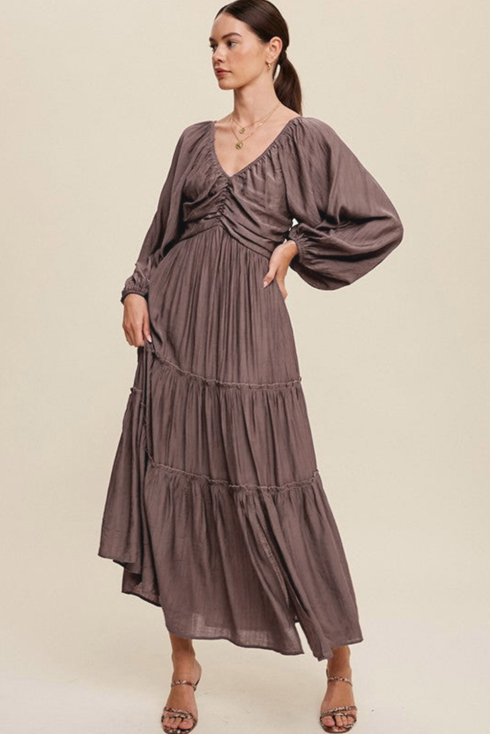 Sinae | Dames V-hals Maxi Jurk met Cut-Out – Boho Avondjurk met Strikdetail en Franjes