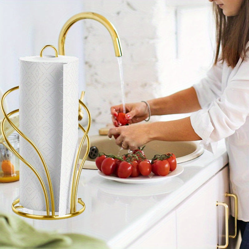 TissueLuxe | Luxe gouden servetten- en tissuehouder met stabiele verzwaarde voet – vrijstaande organizer voor keuken en badkamer