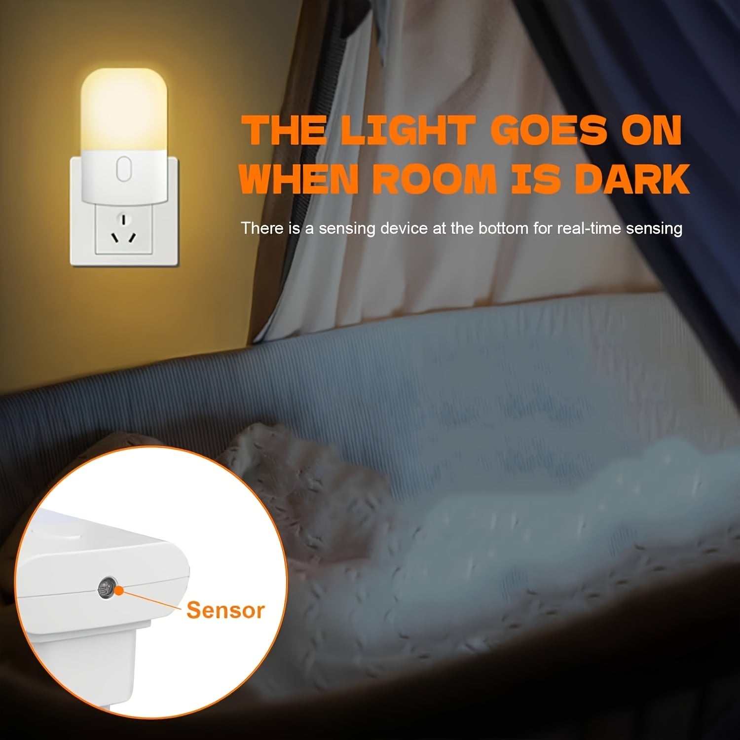 NightGlow | Plug-in LED nachtlampje, Mini warm wit licht met instelbare helderheid