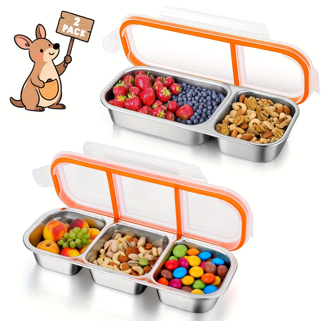 SteelBento | Roestvrijstalen Snackbox – 3-Vakken Voedselopslagdoos met Klapdeksel, Lekvrij