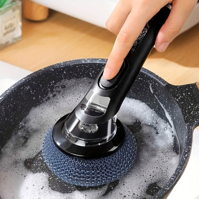 ScrubBuddy | Potschuurspons met handvat en vloeistofdispenser – Multifunctionele keukenborstel