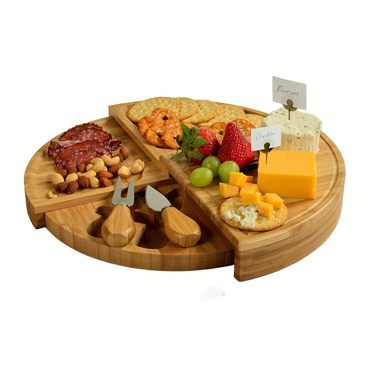 Grazeboard | Houten Kaasplank Set met Serveer Messen, Roterende Charcuterie Platter voor Snacks & Kaas