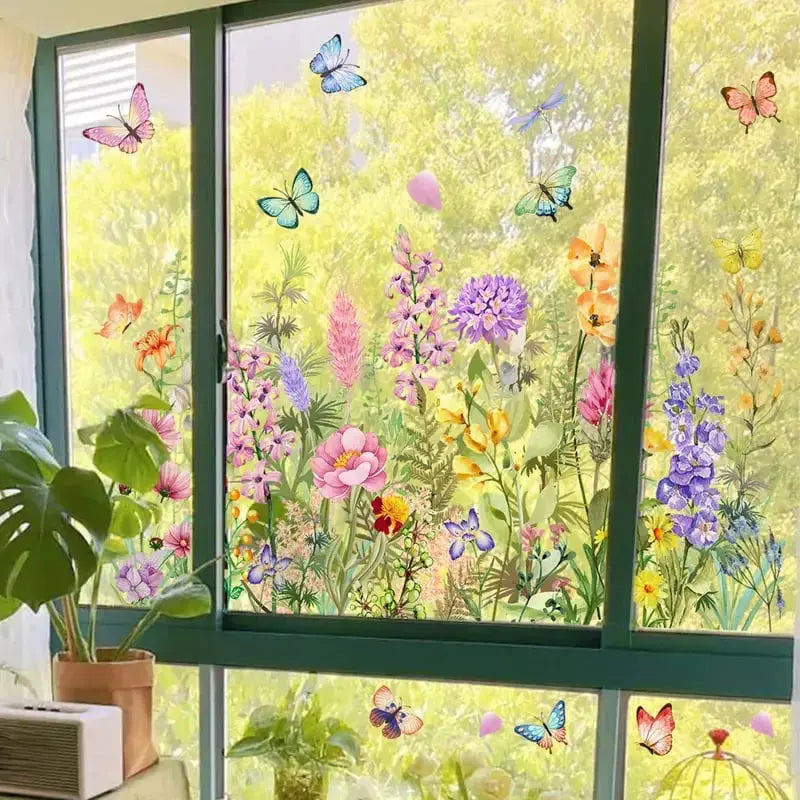 FloralHues | Bloemen raamstickers – herbruikbare dubbelzijdige bloemenstickers voor glas