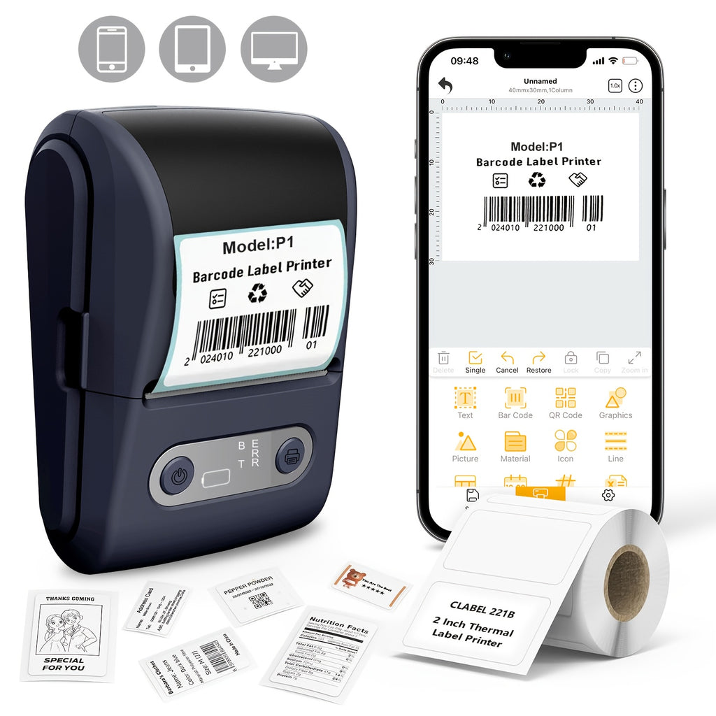 Printix | Compacte draadloze thermische labelprinter — Mini-barcode- en stickermaker