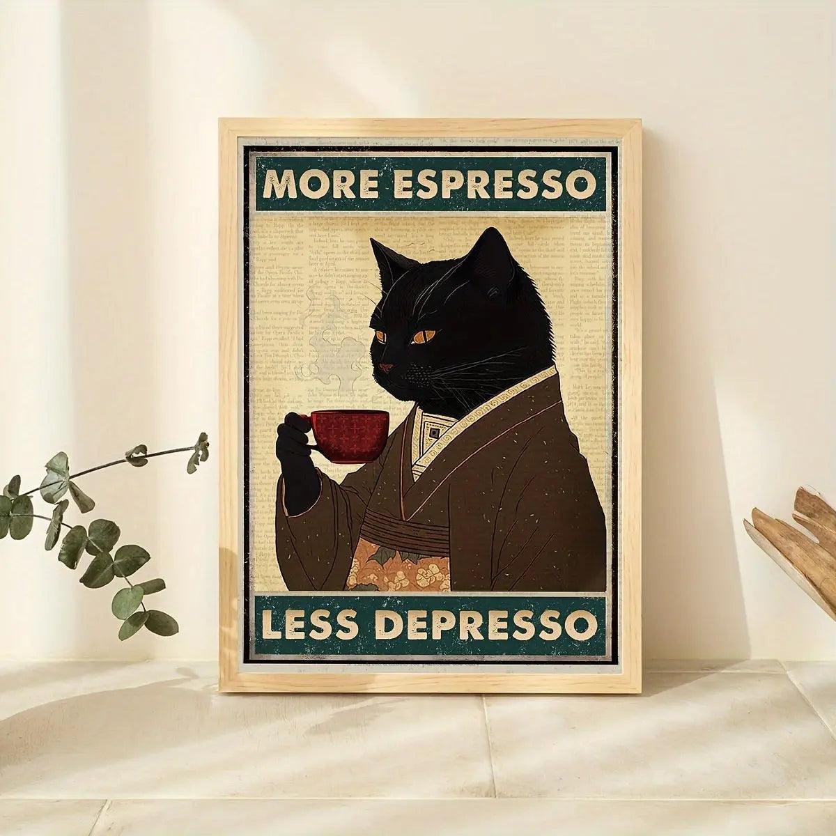 CaffeineFix | “Meer Espresso Minder Depresso” Muurkunst - Motiverende Koffie Citaat Poster