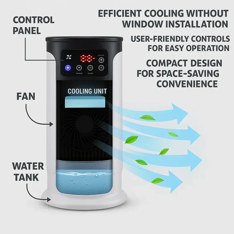 Frostra | Compacte draagbare luchtkoeler – 5-in-1 verdampingsairco, ventilator en luchtbevochtiger voor stil, energiezuinig wooncomfort