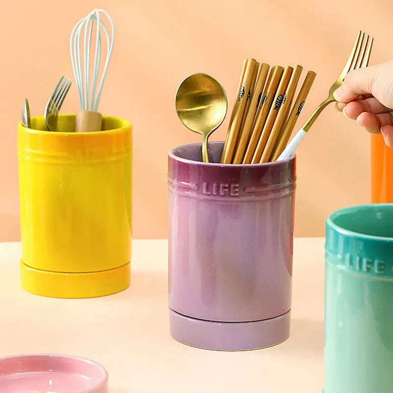 LushOrganize | Kleurrijk Keramisch Keukengerei Organiser - Gemakkelijk Schoon te Maken, Keuken Opbergers