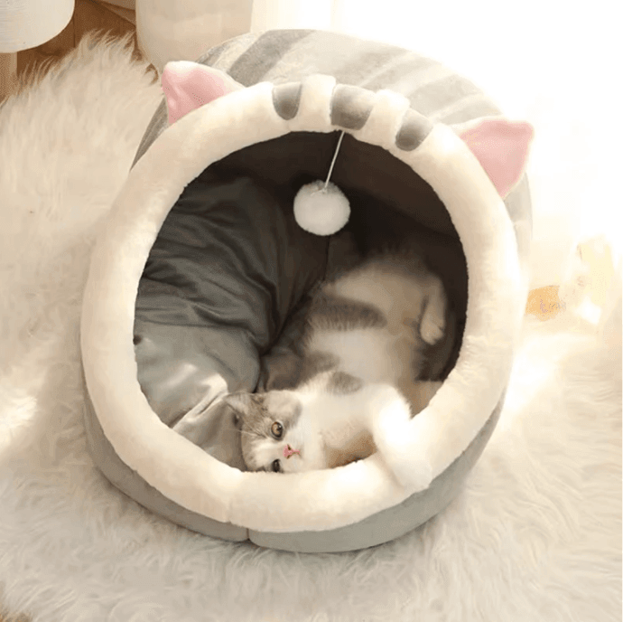 CuddlePaw | Gezellig schattig kattenbed – Pluche kussen voor huisdieren, zacht rond slaapnest, warm en comfortabel voor katten en kittens