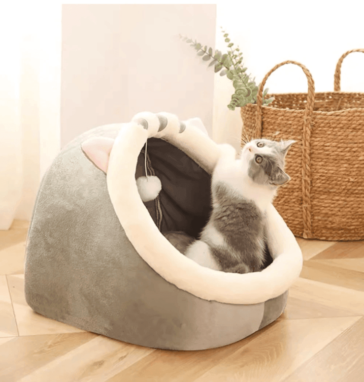 CuddlePaw | Gezellig schattig kattenbed – Pluche kussen voor huisdieren, zacht rond slaapnest, warm en comfortabel voor katten en kittens