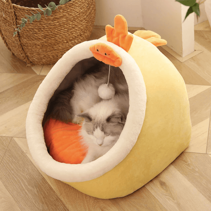 CuddlePaw | Gezellig schattig kattenbed – Pluche kussen voor huisdieren, zacht rond slaapnest, warm en comfortabel voor katten en kittens