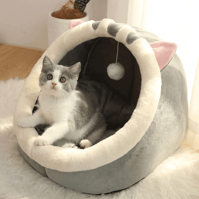 CuddlePaw | Gezellig schattig kattenbed – Pluche kussen voor huisdieren, zacht rond slaapnest, warm en comfortabel voor katten en kittens