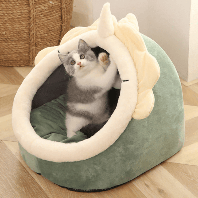 CuddlePaw | Gezellig schattig kattenbed – Pluche kussen voor huisdieren, zacht rond slaapnest, warm en comfortabel voor katten en kittens