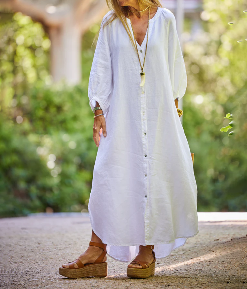 Selmira | Dames linnen losse midi jurk – Casual zomerse ademende tuniekjurk