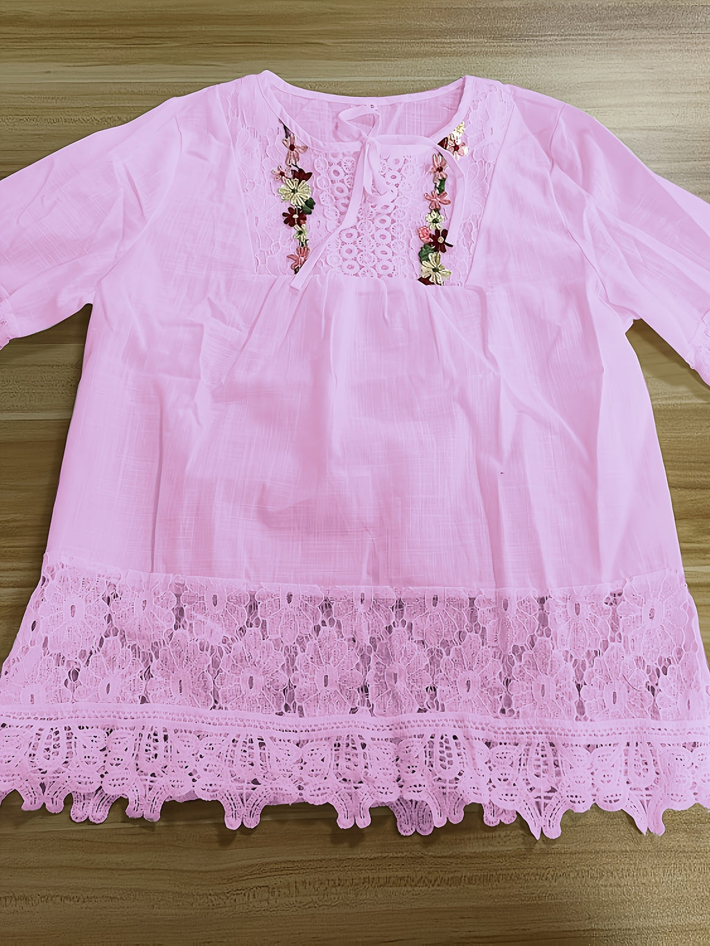 Vayla | Casual kanten damesblouse – Lente-zomerblouse met lange mouwen en patchwork