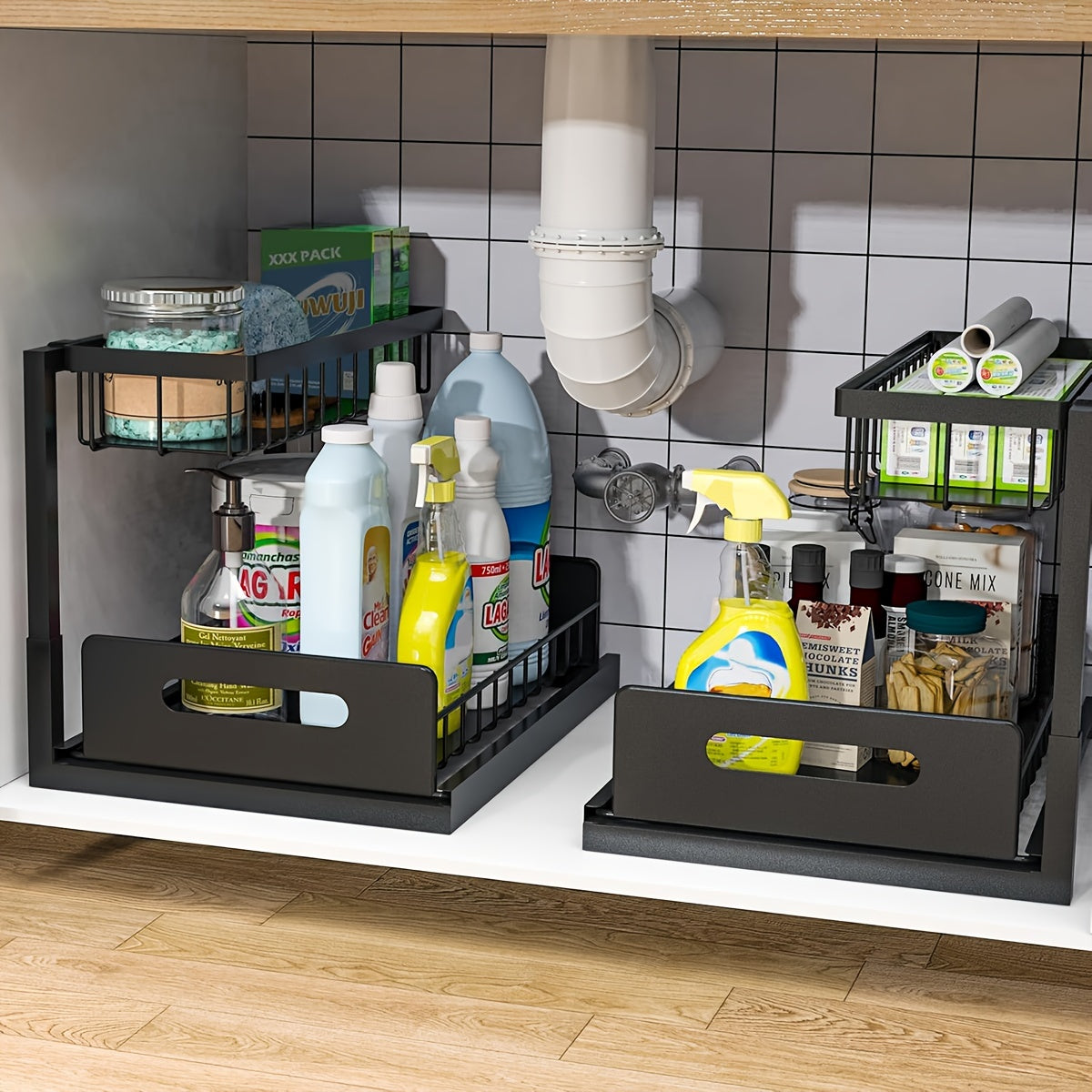 GlideShelf | Uittrekbare Organizer Onder de Spoelbak – Metalen Schuifplanken
