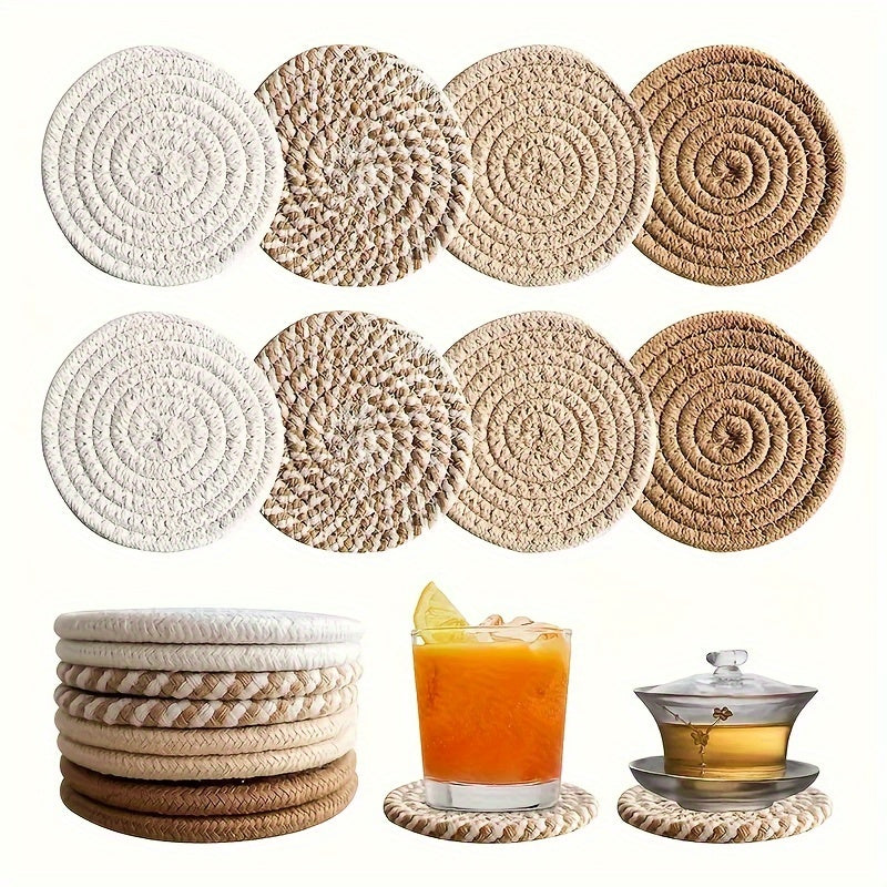 BohoCoaster | 8-delige set geweven onderzetters - hittebestendig & anti-kalk voor kopjes, potten en borden - Chique woondecoratie