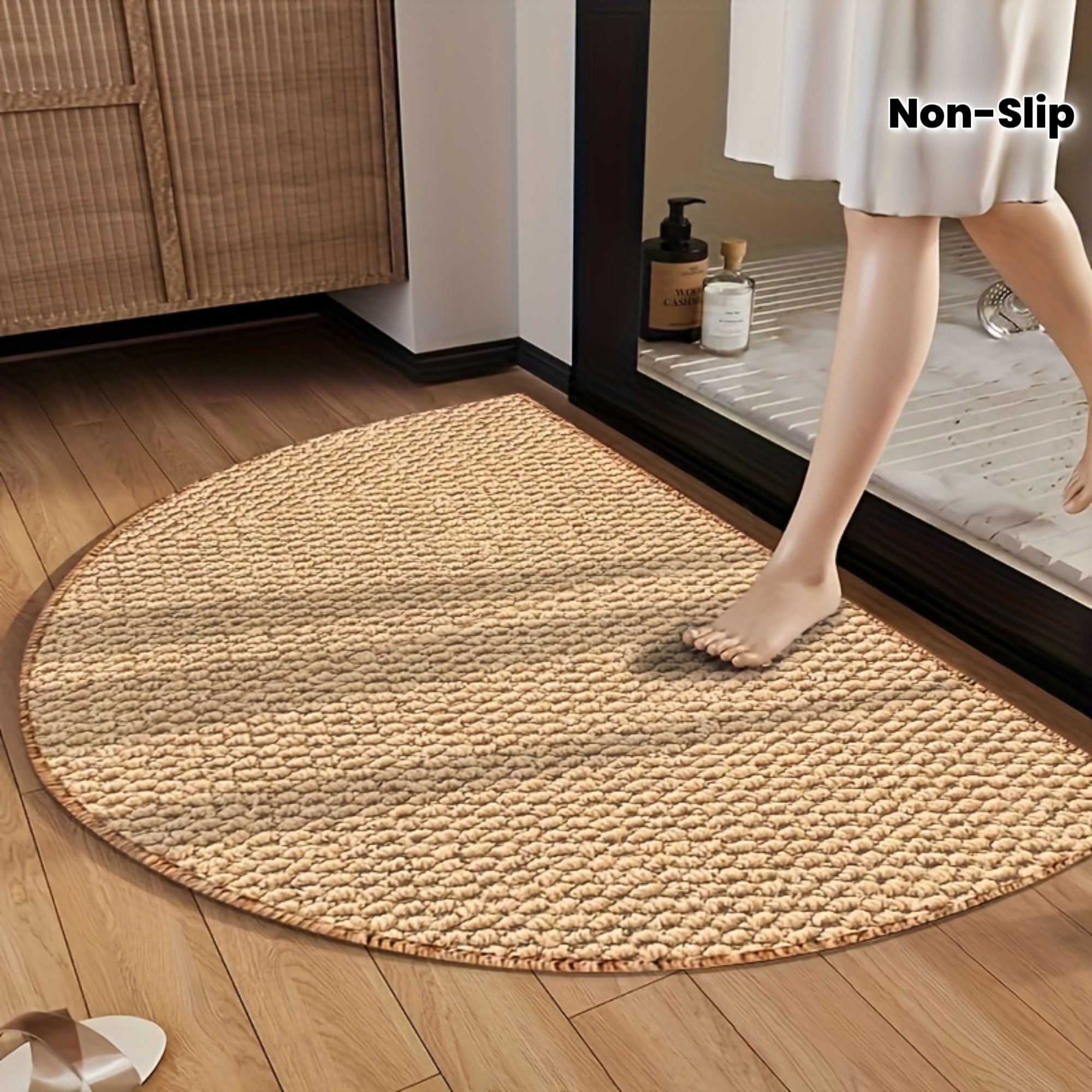 SabiStep | Wabi-Sabi Antislip Halfronde Badmat – Boho Stijl Vloerkleed, Huismat voor Binnen & Buite