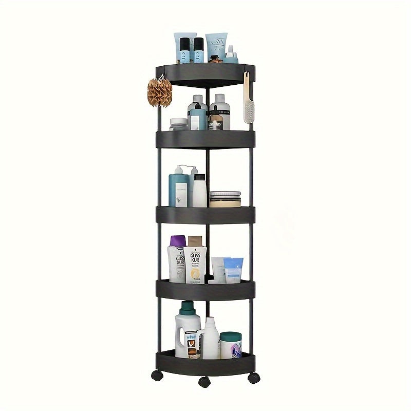 ShowerStack | 5-laags hoekdouche caddy, zwarte kunststof badkamer opbergrek, vrijstaande organizer