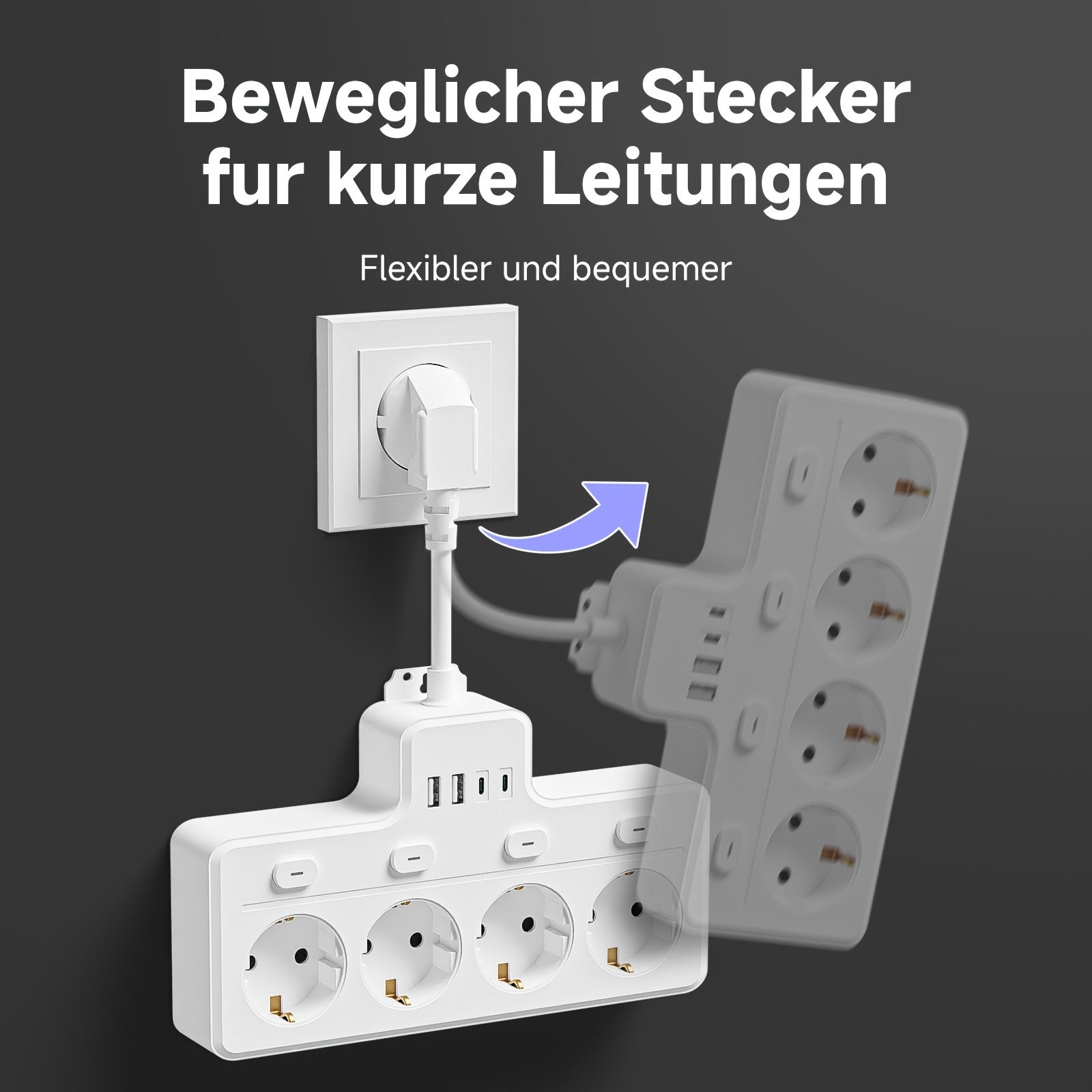 PowerHub | 7-in-1 EU-stroombord - Multi-Switch Stekker voor Thuis & Kantoor