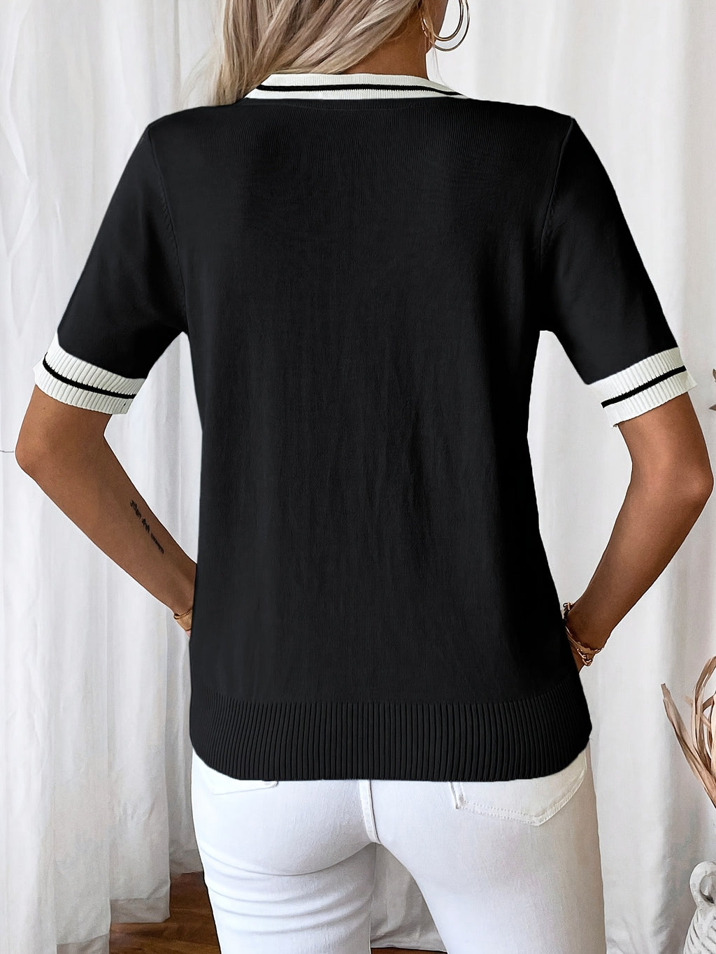 Analya | Dames Zomer T-shirt met V-hals en Strik – Casual Gebreid, Lichtgewicht, Ademend