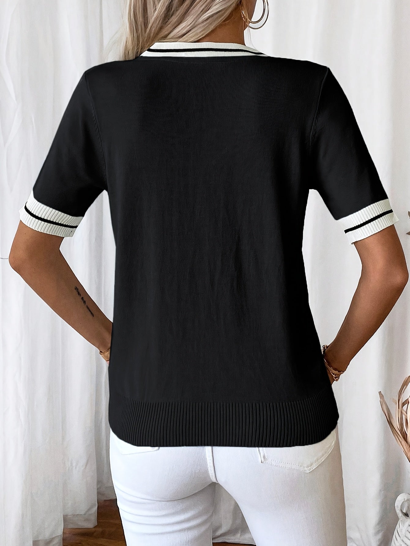Analya | Dames Zomer T-shirt met V-hals en Strik – Casual Gebreid, Lichtgewicht, Ademend
